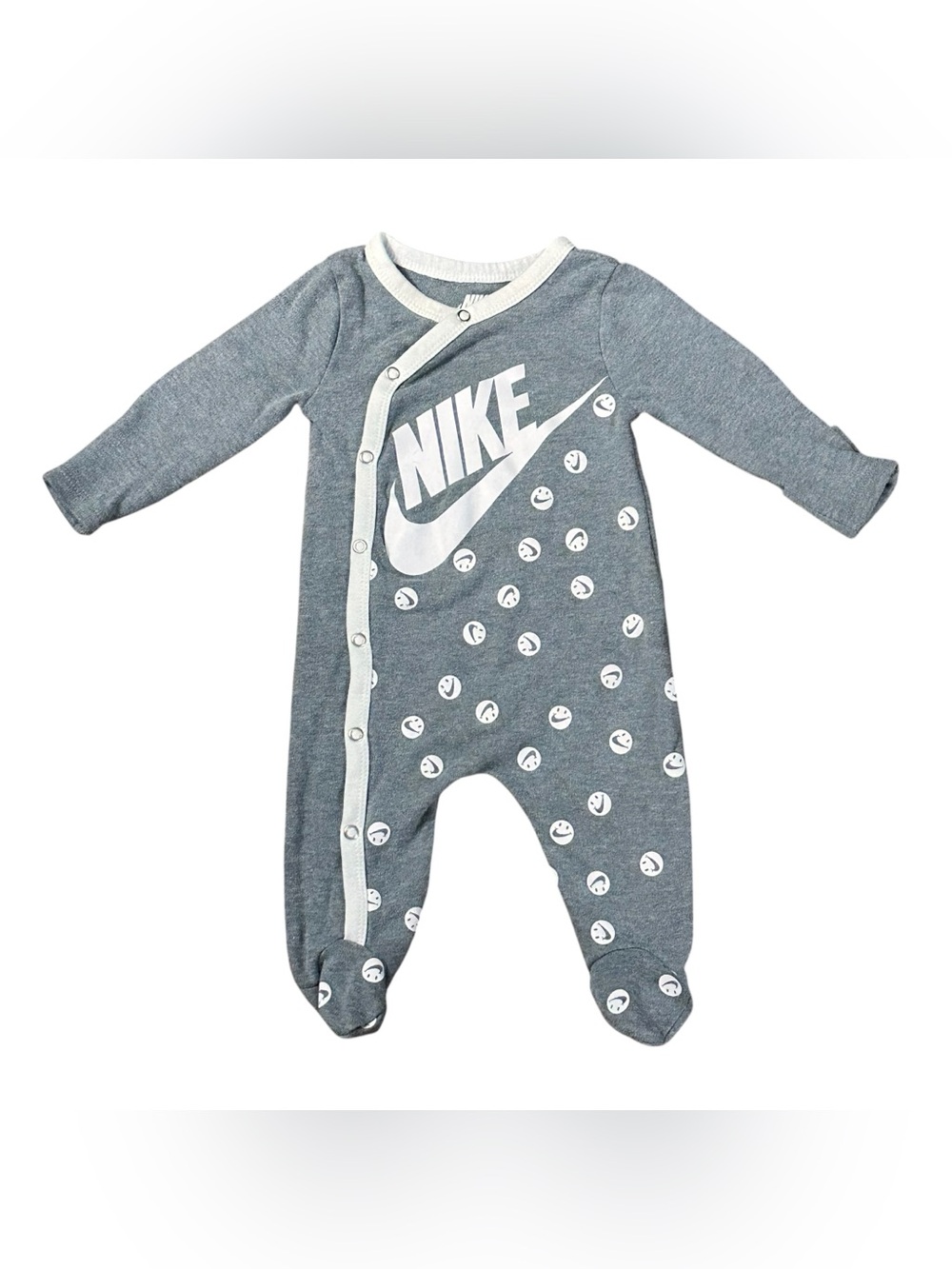 Nike Baby 3M Gray Footed Sleeper Swoosh Logo Snap One Piece Coverall